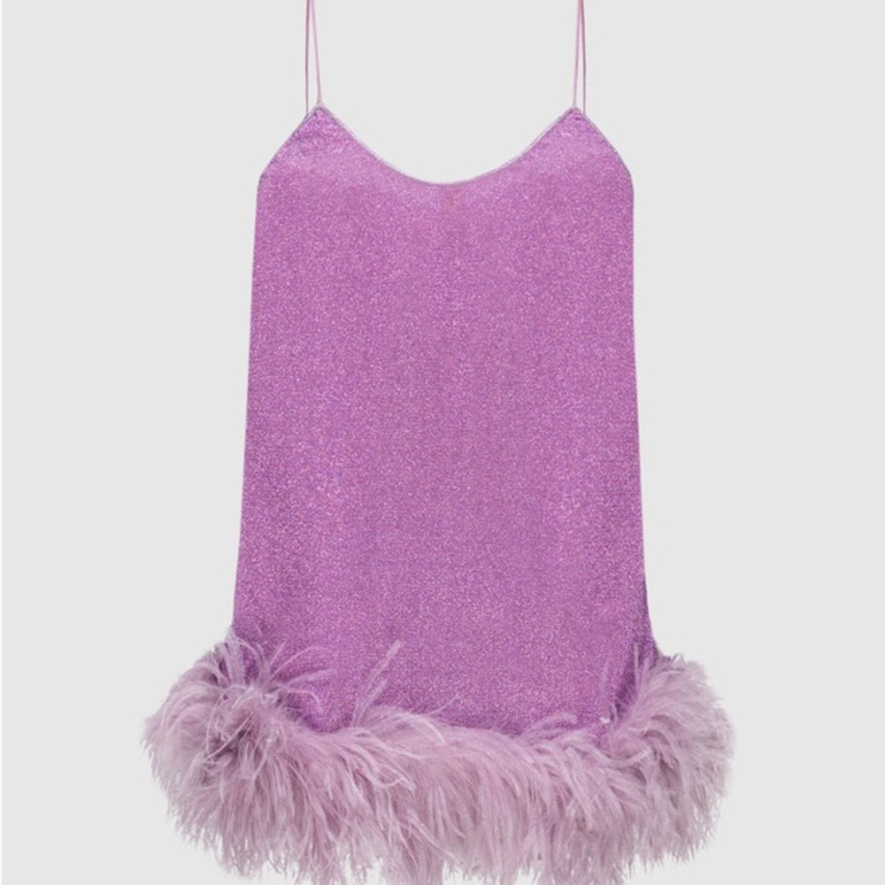 Oseree purple lumière plumage mini dress with feathers